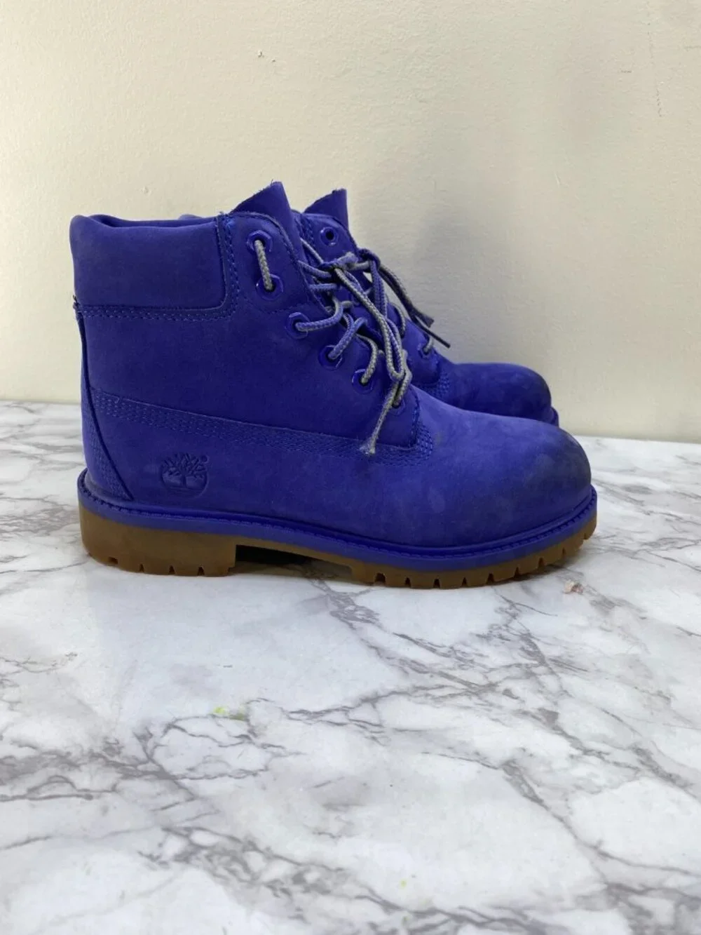 Timberland Boy's Kids Blue Suede Leather Lace Up Boots SZ 2